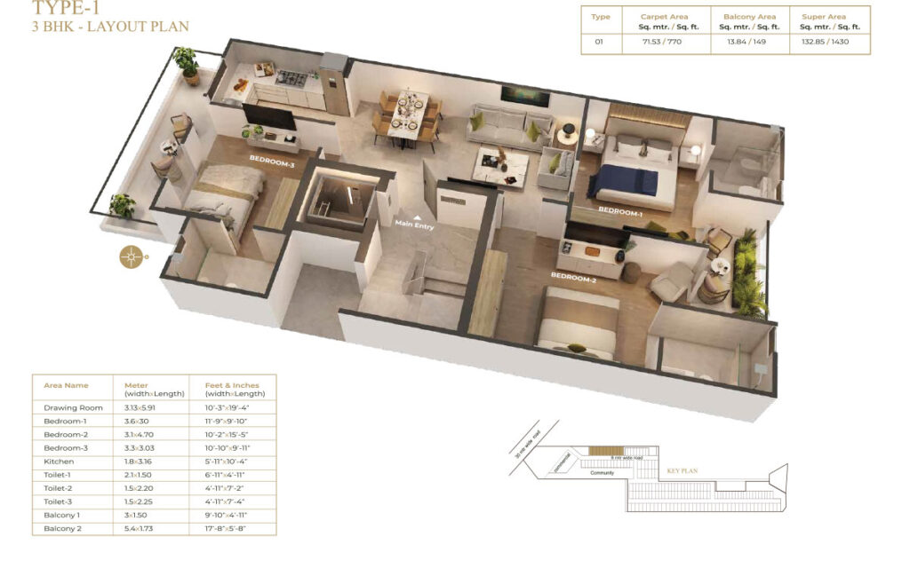 3 BHK Unit - Type 1