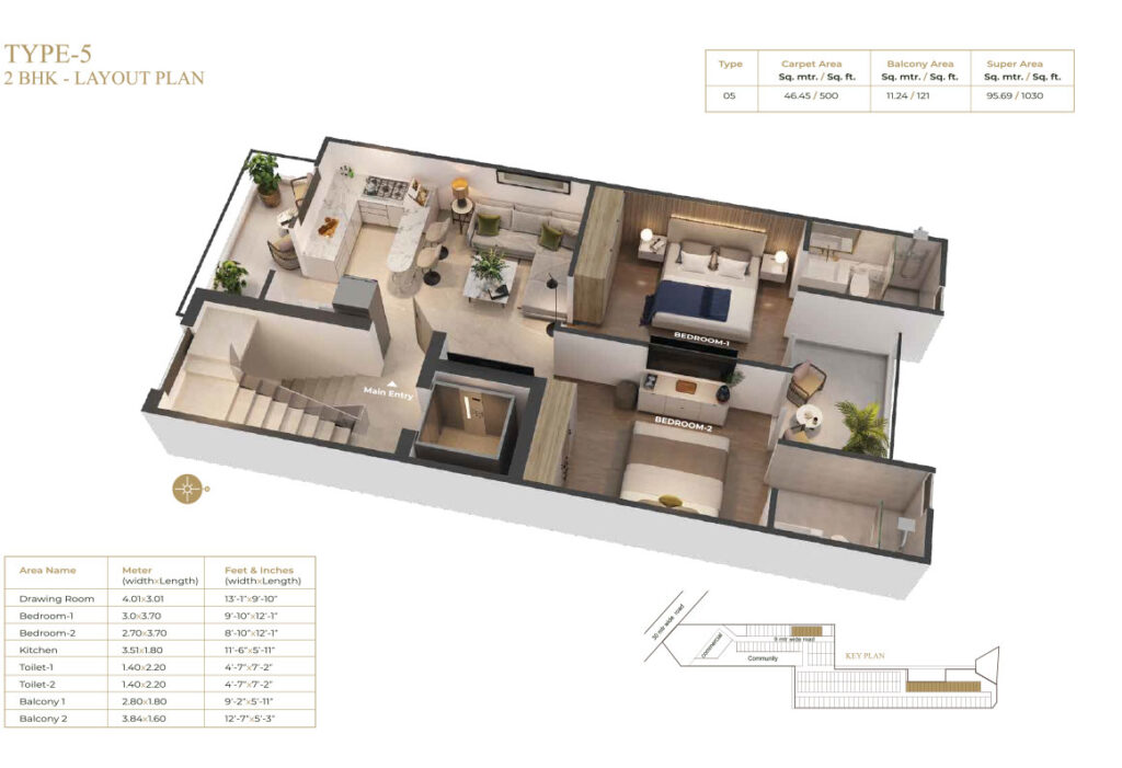 Suncity Vatsal Valley 2 BHK floor Plan